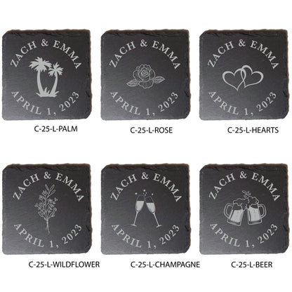 Engraved Slate Coasters, Wedding Favors, Personalized Slate Stone Coasters, Wedding Guest Favors, Wedding Guest Gifts, Wedding Coaster