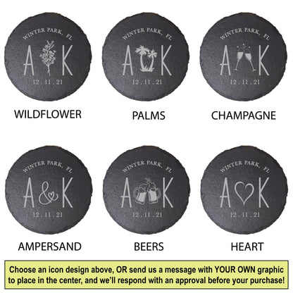 Wedding Guest Favors, Custom Slate Coasters, Unique Wedding Guest Gifts, Engraved Stone, Personalized Text, Or Send Us Your Own Logo!