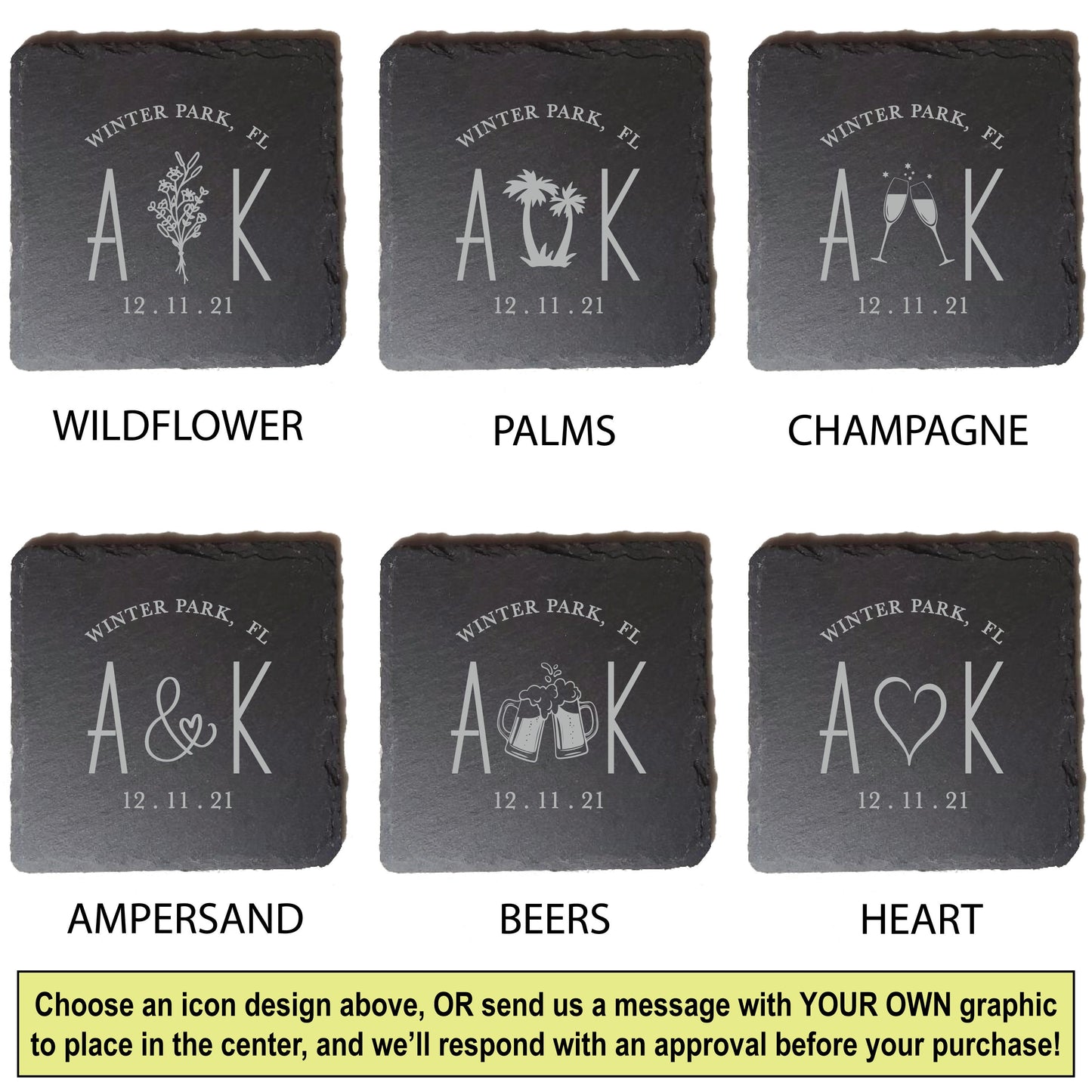 Wedding Guest Favors, Custom Slate Coasters, Unique Wedding Guest Gifts, Engraved Stone, Personalized Text, Or Send Us Your Own Logo!