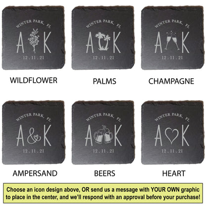 Wedding Guest Favors, Custom Slate Coasters, Unique Wedding Guest Gifts, Engraved Stone, Personalized Text, Or Send Us Your Own Logo!