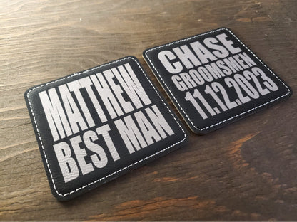 Groomsmen Gift Coasters, Laser Etched Black & Gold / Silver Leatherette, Best Man, Wedding Party