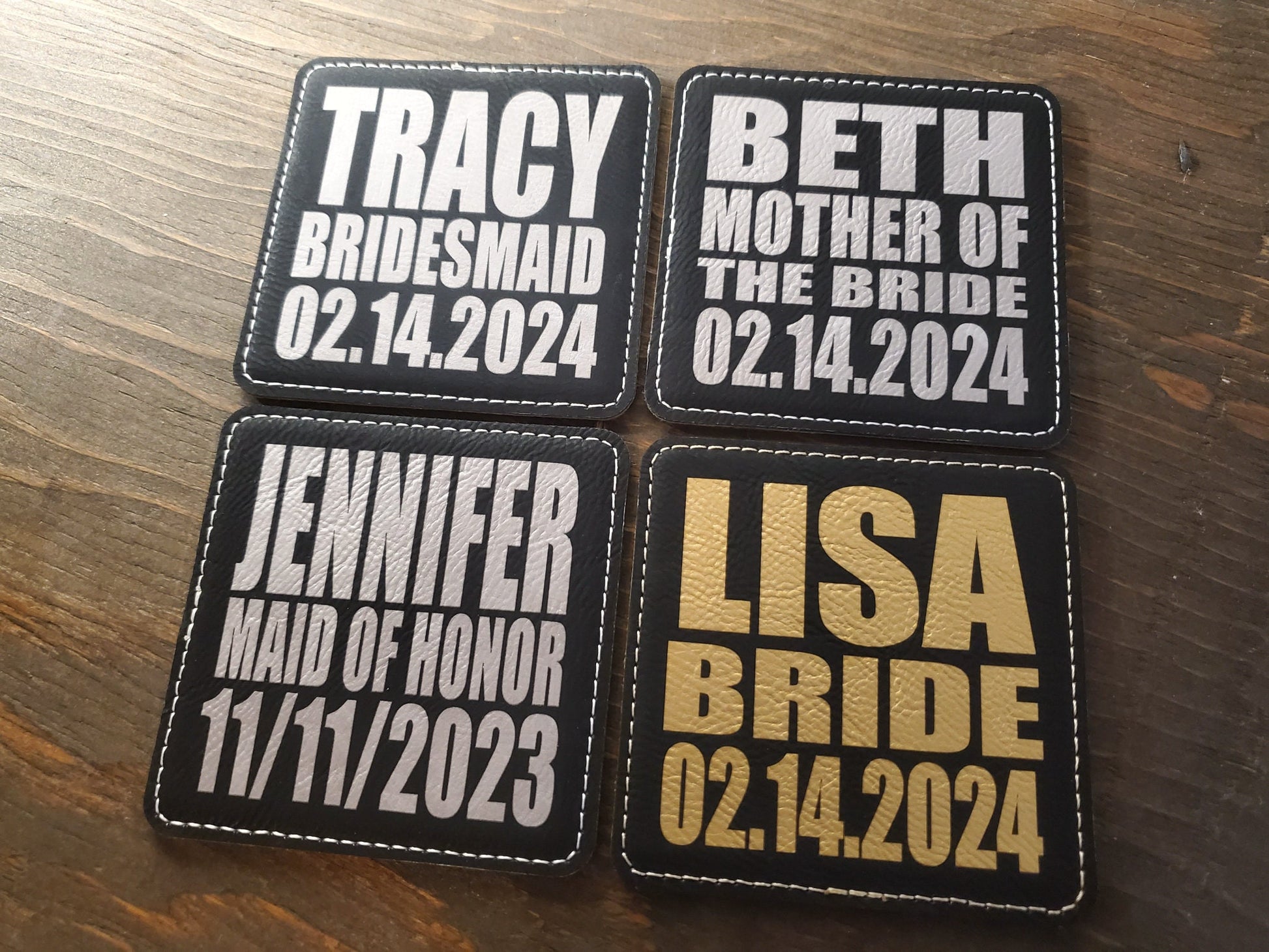 Groomsmen Gift Coasters, Laser Etched Black & Gold / Silver Leatherette, Best Man, Wedding Party