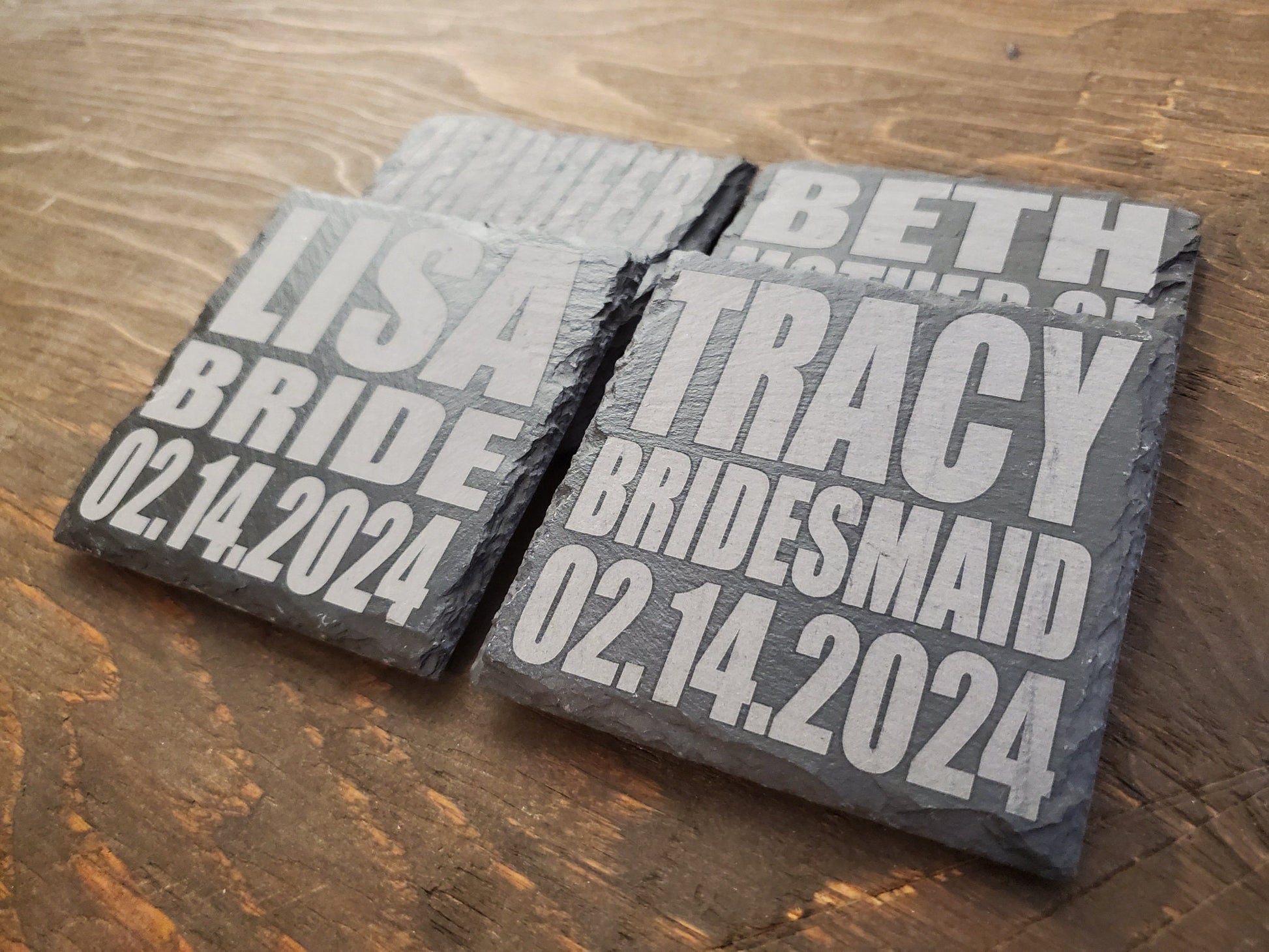 Bridesmaids Gift Coasters, Laser Engraved Slate, Maid Of Honor, Wedding Party