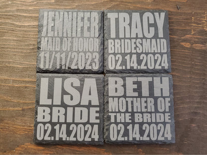 Bridesmaids Gift Coasters, Laser Engraved Slate, Maid Of Honor, Wedding Party