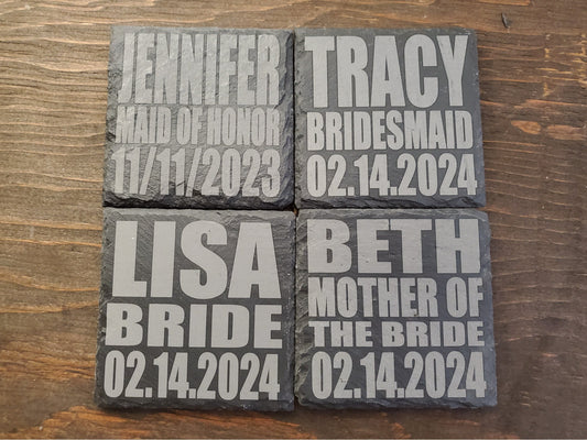 Bridesmaids Gift Coasters, Laser Engraved Slate, Maid Of Honor, Wedding Party