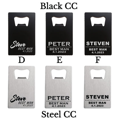 Wallet Bottle Openers, Personalized Text, Groomsmen Gift, Up To 3 Lines Of Text, Fits In Wallet, Best Man / Officiant / Groomsman Gift