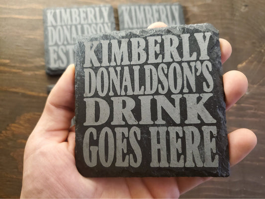 Custom Engraved Slate Stone Coasters, ANY TEXT, Personalize Your Name Or Message, Your Text Here, Personalized Gift