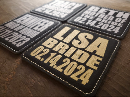 Groomsmen Gift Coasters, Laser Etched Black & Gold / Silver Leatherette, Best Man, Wedding Party