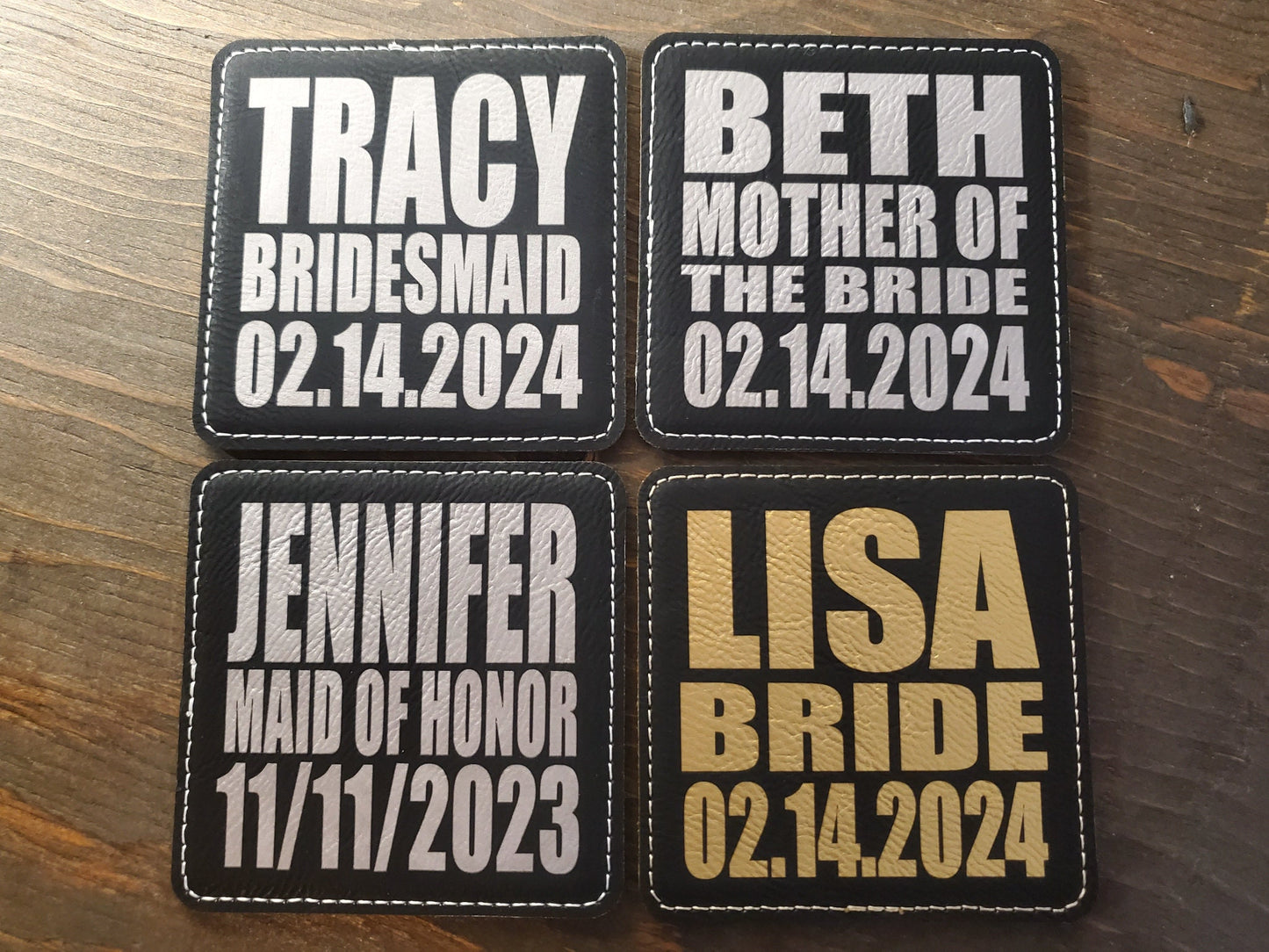 Groomsmen Gift Coasters, Laser Etched Black & Gold / Silver Leatherette, Best Man, Wedding Party