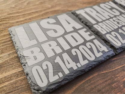 Bridesmaids Gift Coasters, Laser Engraved Slate, Maid Of Honor, Wedding Party