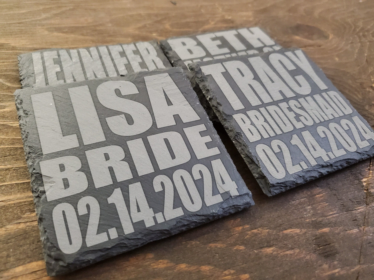 Bridesmaids Gift Coasters, Laser Engraved Slate, Maid Of Honor, Wedding Party