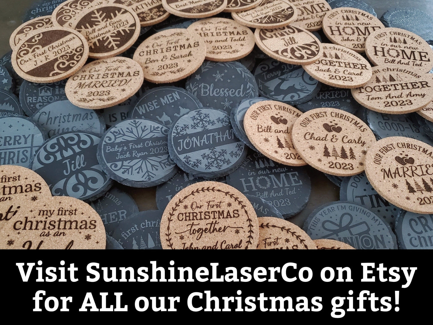 Christmas Coasters, Your Choice Of 15 Christian Coaster Designs, Laser Engraved Coaster, 4 Inch Round Slate Coaster