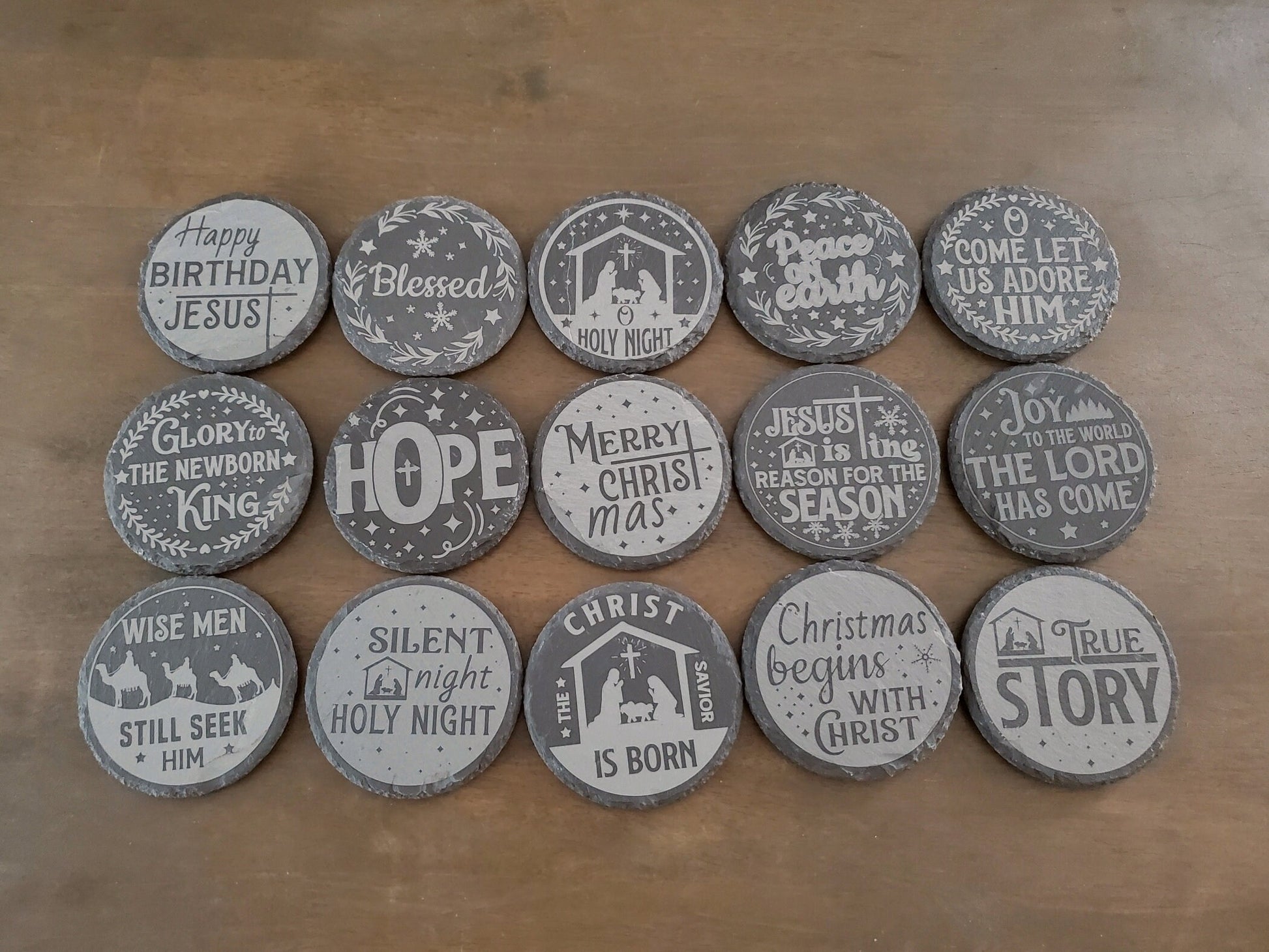 Christmas Coasters, Your Choice Of 15 Christian Coaster Designs, Laser Engraved Coaster, 4 Inch Round Slate Coaster