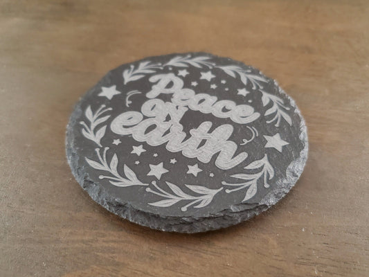 Christmas Coaster, Peace On Earth, Christian Coasters, Laser Engraved Coaster, 4 Inch Round Slate Coaster