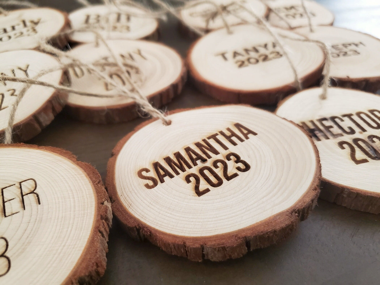 Personalized Christmas Ornaments, Natural Wood Slice Xmas Ornament, Tree Branch Cut, Customize With Any Text, Custom Laser Engraved Ornament