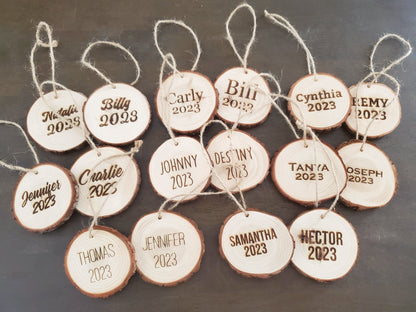 Personalized Christmas Ornaments, Natural Wood Slice Xmas Ornament, Tree Branch Cut, Customize With Any Text, Custom Laser Engraved Ornament