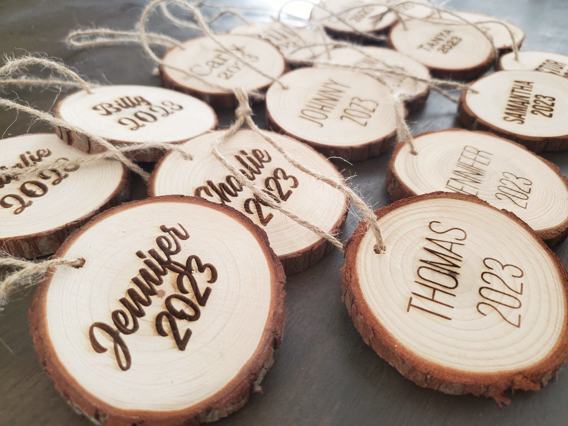 Personalized Christmas Ornaments, Natural Wood Slice Xmas Ornament, Tree Branch Cut, Customize With Any Text, Custom Laser Engraved Ornament