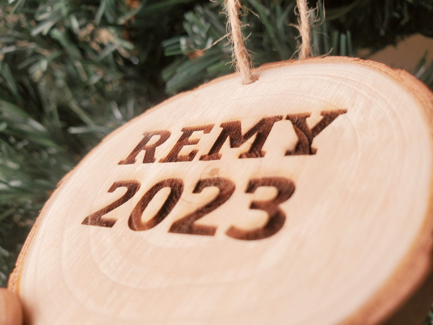 Personalized Christmas Ornaments, Natural Wood Slice Xmas Ornament, Tree Branch Cut, Customize With Any Text, Custom Laser Engraved Ornament