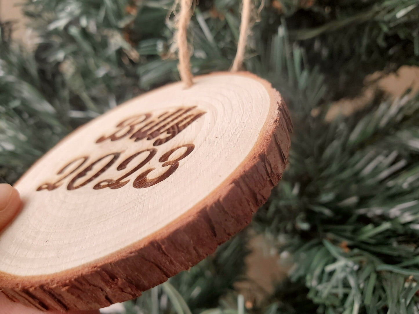 Personalized Christmas Ornaments, Natural Wood Slice Xmas Ornament, Tree Branch Cut, Customize With Any Text, Custom Laser Engraved Ornament