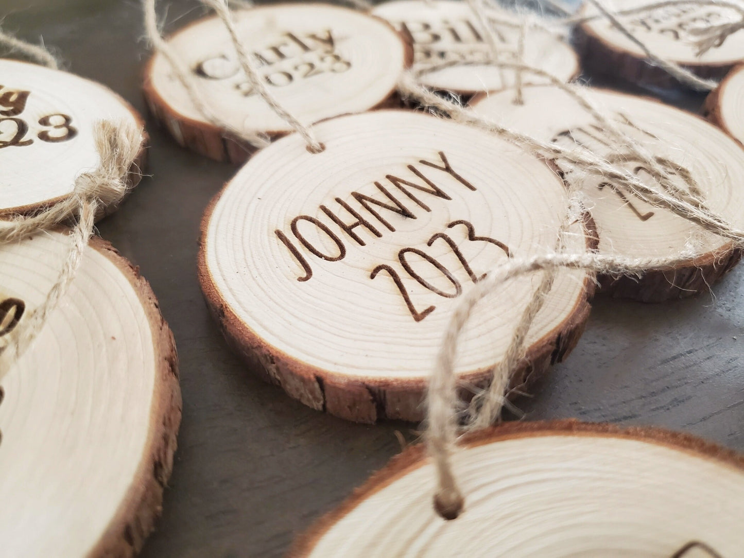 Personalized Christmas Ornaments, Natural Wood Slice Xmas Ornament, Tree Branch Cut, Customize With Any Text, Custom Laser Engraved Ornament