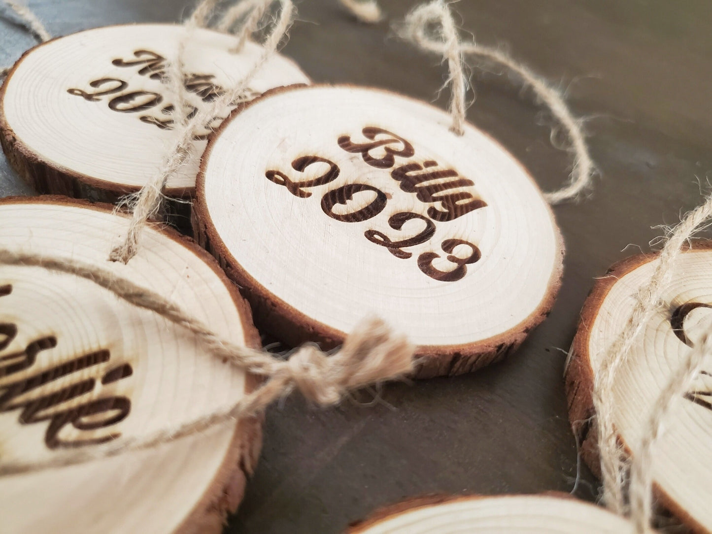 Personalized Christmas Ornaments, Natural Wood Slice Xmas Ornament, Tree Branch Cut, Customize With Any Text, Custom Laser Engraved Ornament