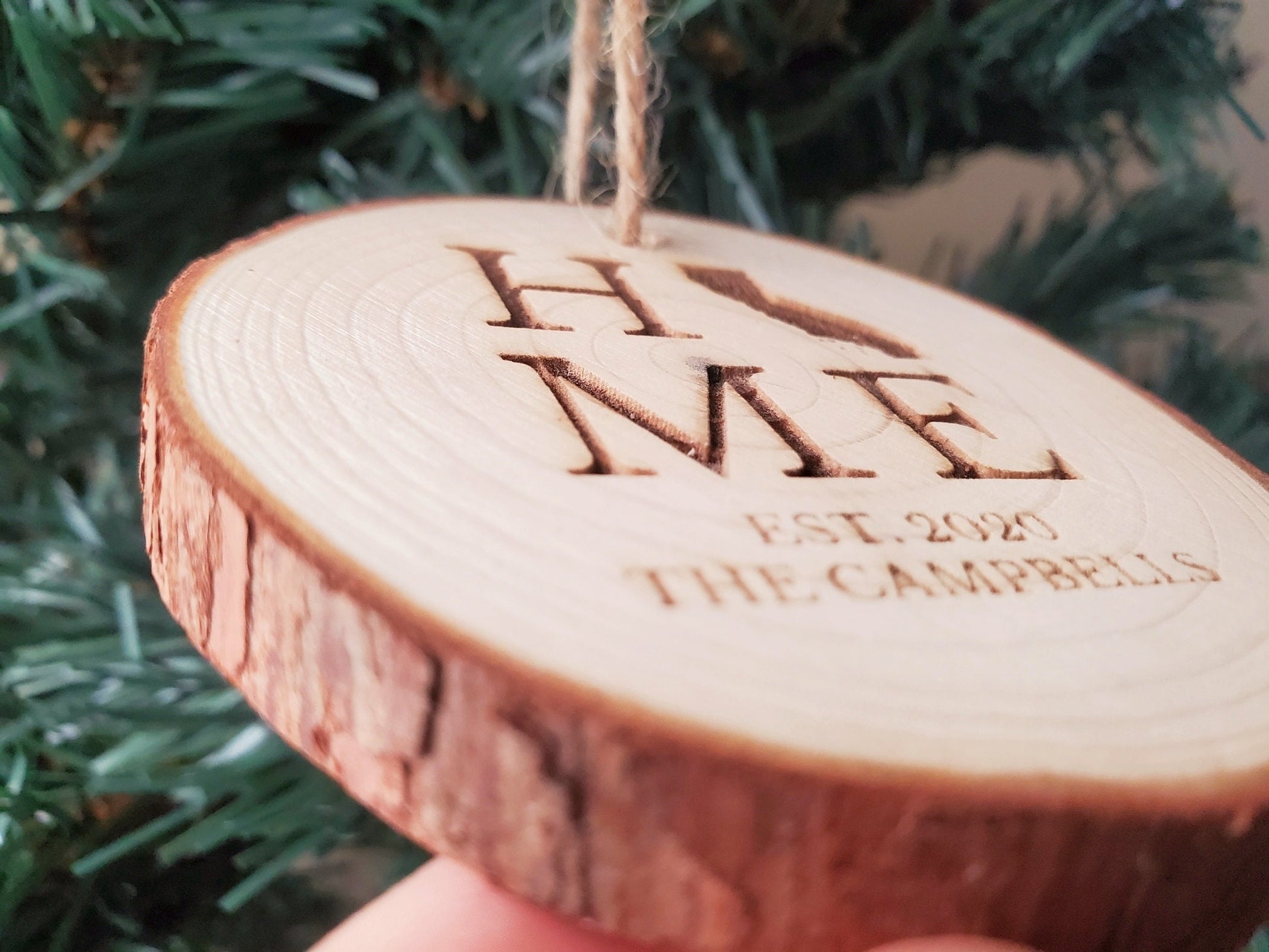 Personalized Christmas Ornaments, Natural Wood Slice Xmas Ornament, Tree Branch Cut, Custom Laser Engraved HOME State Christmas Ornament