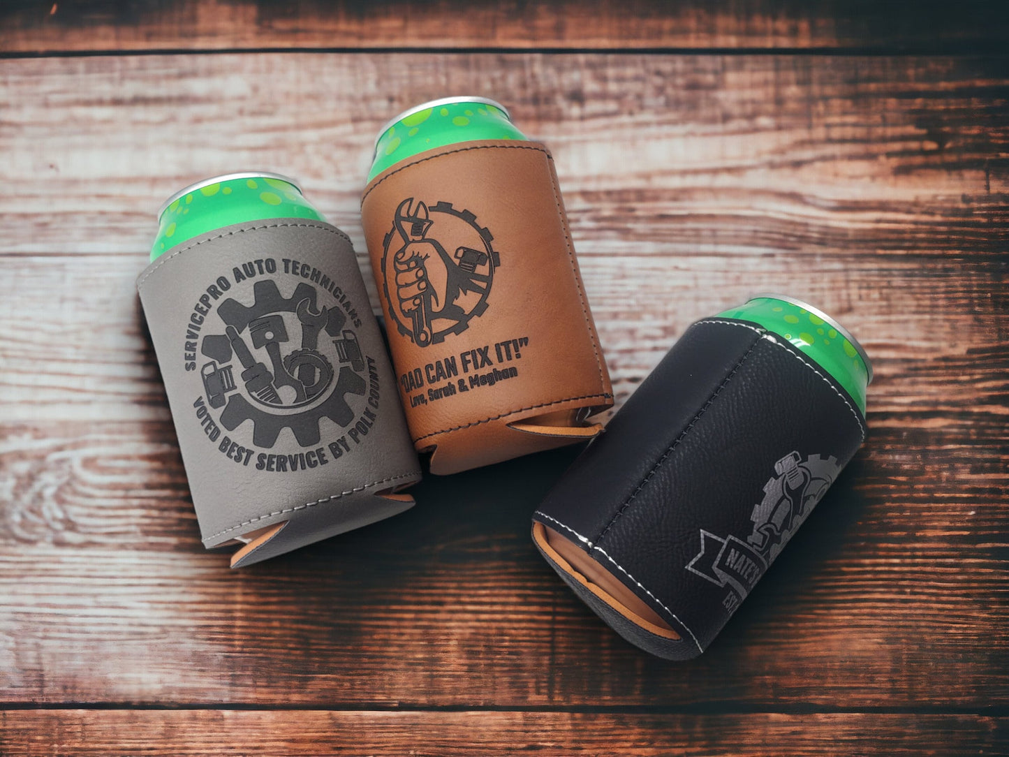 Engraved Beverage Holder, Mechanics, Engineers, Tools, Shops, Handyman, Gift For Him, Personalized Can Cooler, Custom Logo Engraving