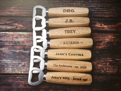 Engraved Wood Bottle Opener, Custom Bottle Opener Personalized, Custom Name, Your Text Here, Engraved Wooden Bottle Opener