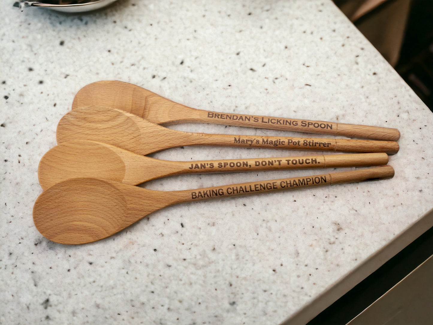 Custom Engraved Wooden Stirring Spoon, Customized Text On Handle, Personalized Wood Kitchen Mixing Spoon, Personalized Gift