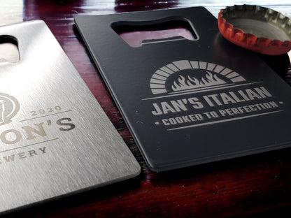 Custom Engraved Wallet Bottle Opener, Restaurants & Bars, Personalized Card Bottle Opener, Customize Our Designs Or Send Us Your Logo