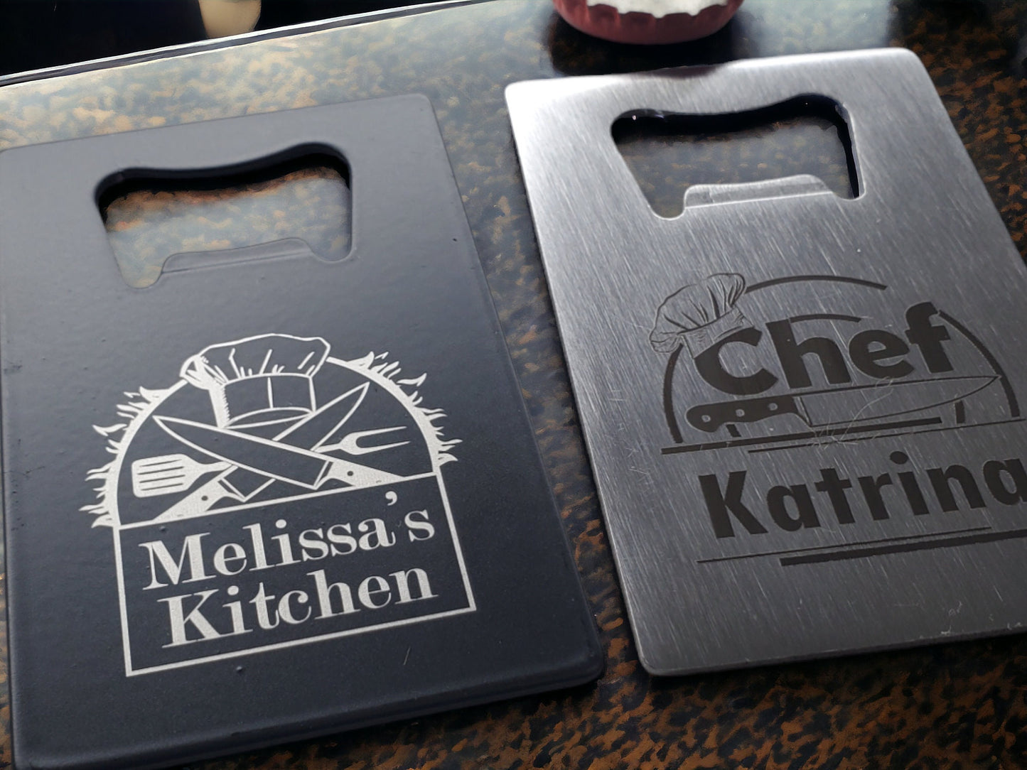 Custom Wallet Bottle Opener, Personalized Gift For Chefs & Bakers, Cooking / Baking, Fits In Wallet, Customize Our Designs Or Send Your Logo