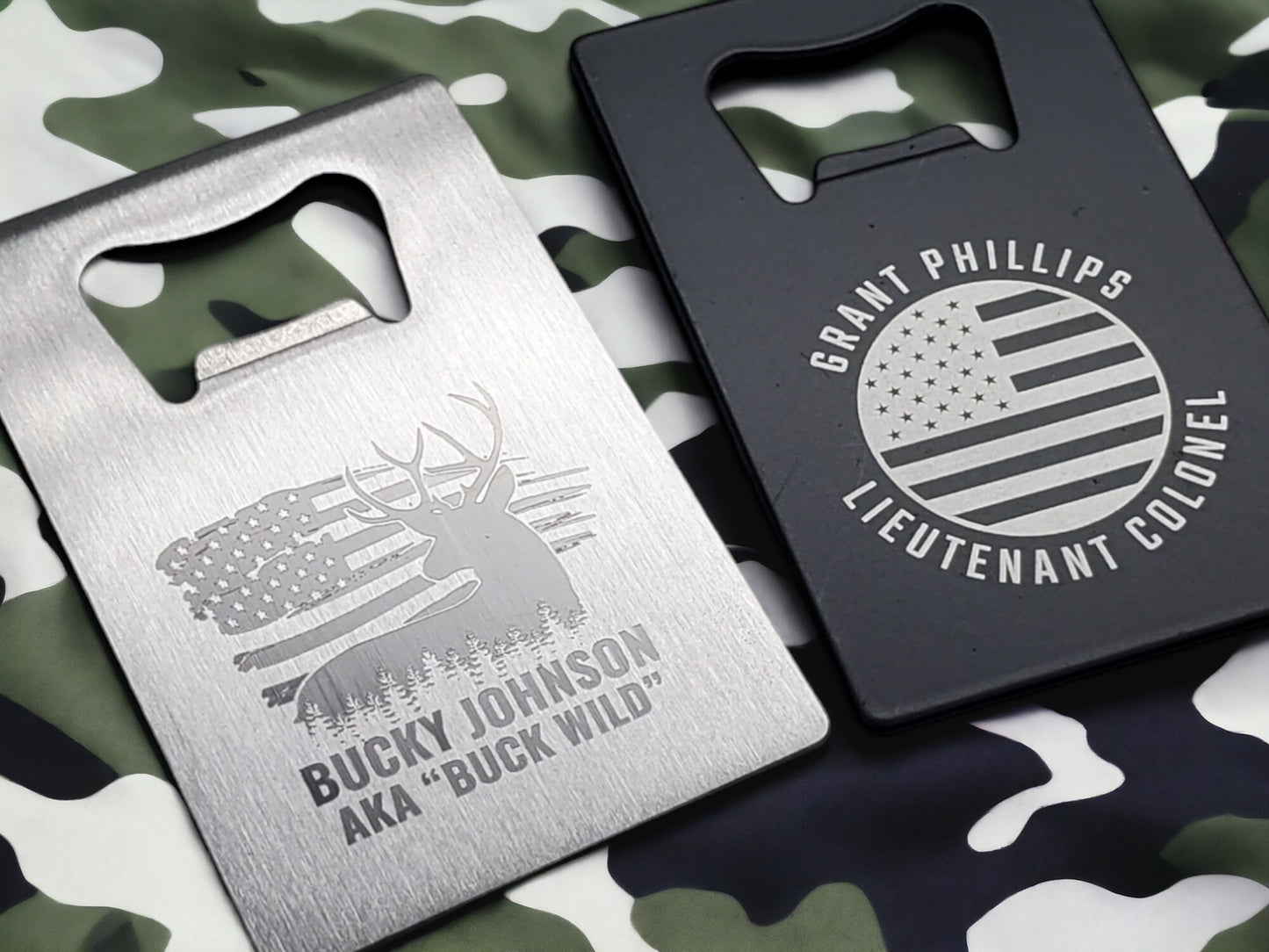 Custom Wallet Bottle Opener, America USA Veterans, Hunting Fishing, American Flag, Gift For Him, Customize Our Designs Or Send Your Logo