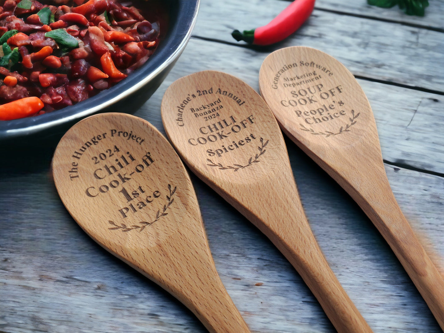 Chili Cookoff Spoon Prizes, 1st/2nd/3rd Place/Spiciest/Crowd Favorite/etc., Chili Cook-off Award, Personalized Wooden Spoon