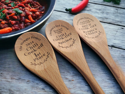 Chili Cookoff Spoon Prizes, 1st/2nd/3rd Place/Spiciest/Crowd Favorite/etc., Chili Cook-off Award, Personalized Wooden Spoon