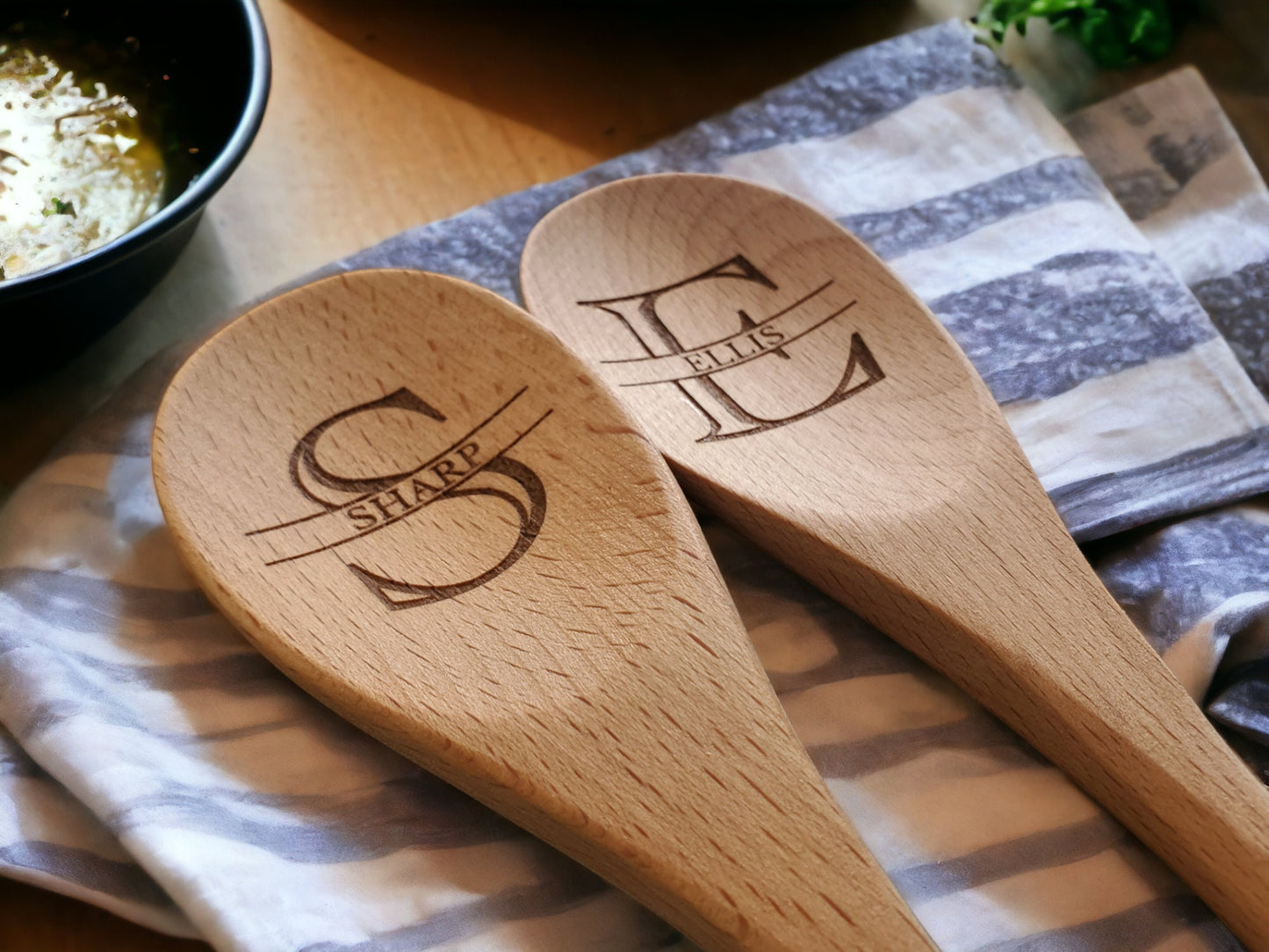 Custom Engraved Wooden Spoon, Initial And Name, Personalized Wood Kitchen Mixing And Stirring Spoon, Great Housewarming Gift