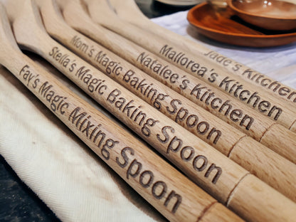 Custom Engraved Wooden Stirring Spoon, Customized Text On Handle, Personalized Wood Kitchen Mixing Spoon, Personalized Gift