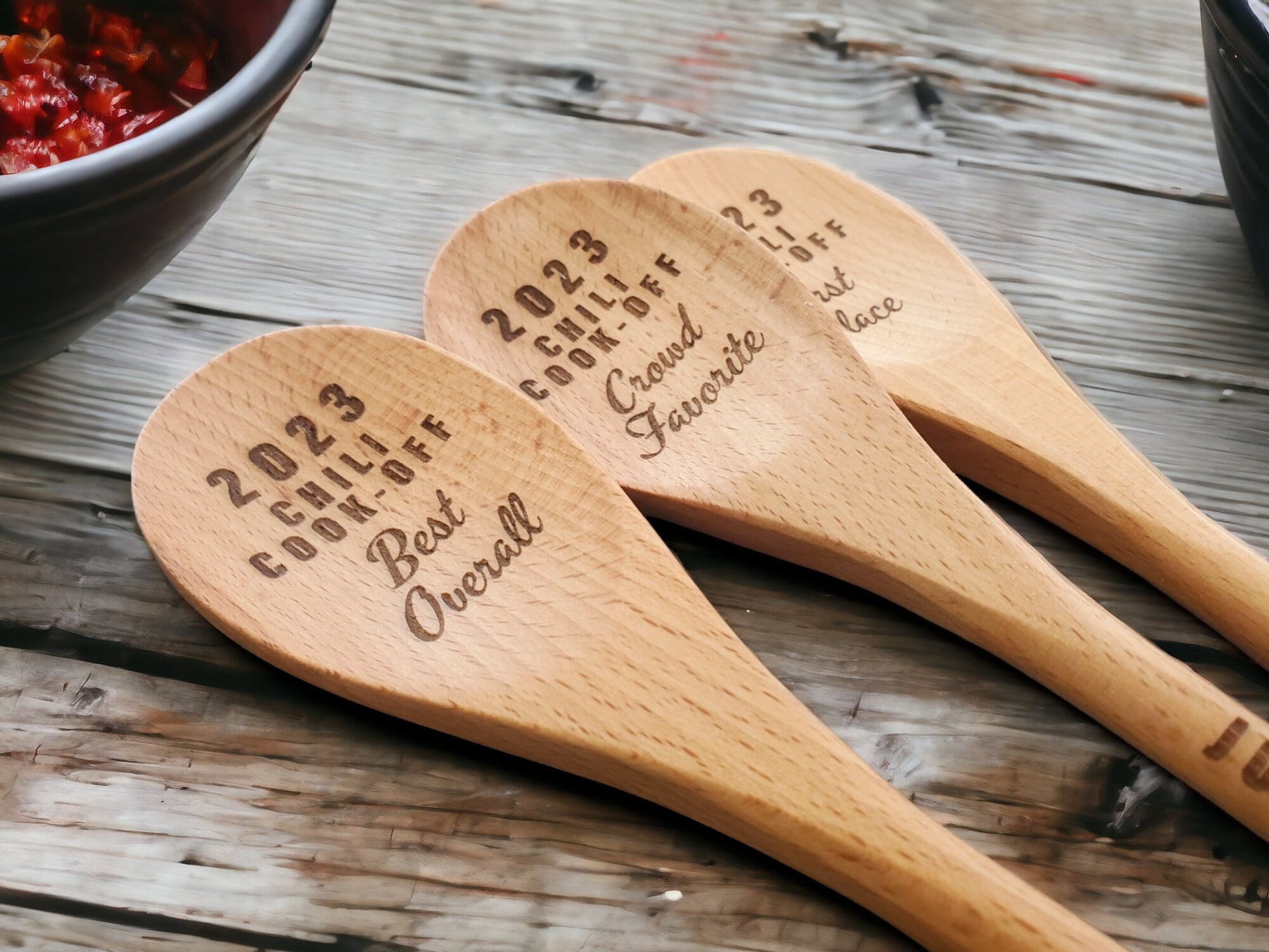 Chili Cookoff Prizes, Chili Cookoff Spoon, Chili Cook-off Award, Engraved Wooden Stirring Spoon, Personalized Wooden Mixing Spoon