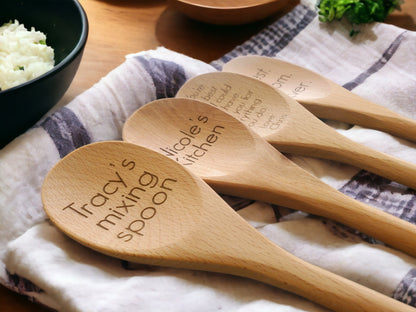 Personalized Engraved Wooden Spoon, Mixing Spoon, Name Here, Message Here, Unique Gift, Personalized Text, Beechwood Spoon