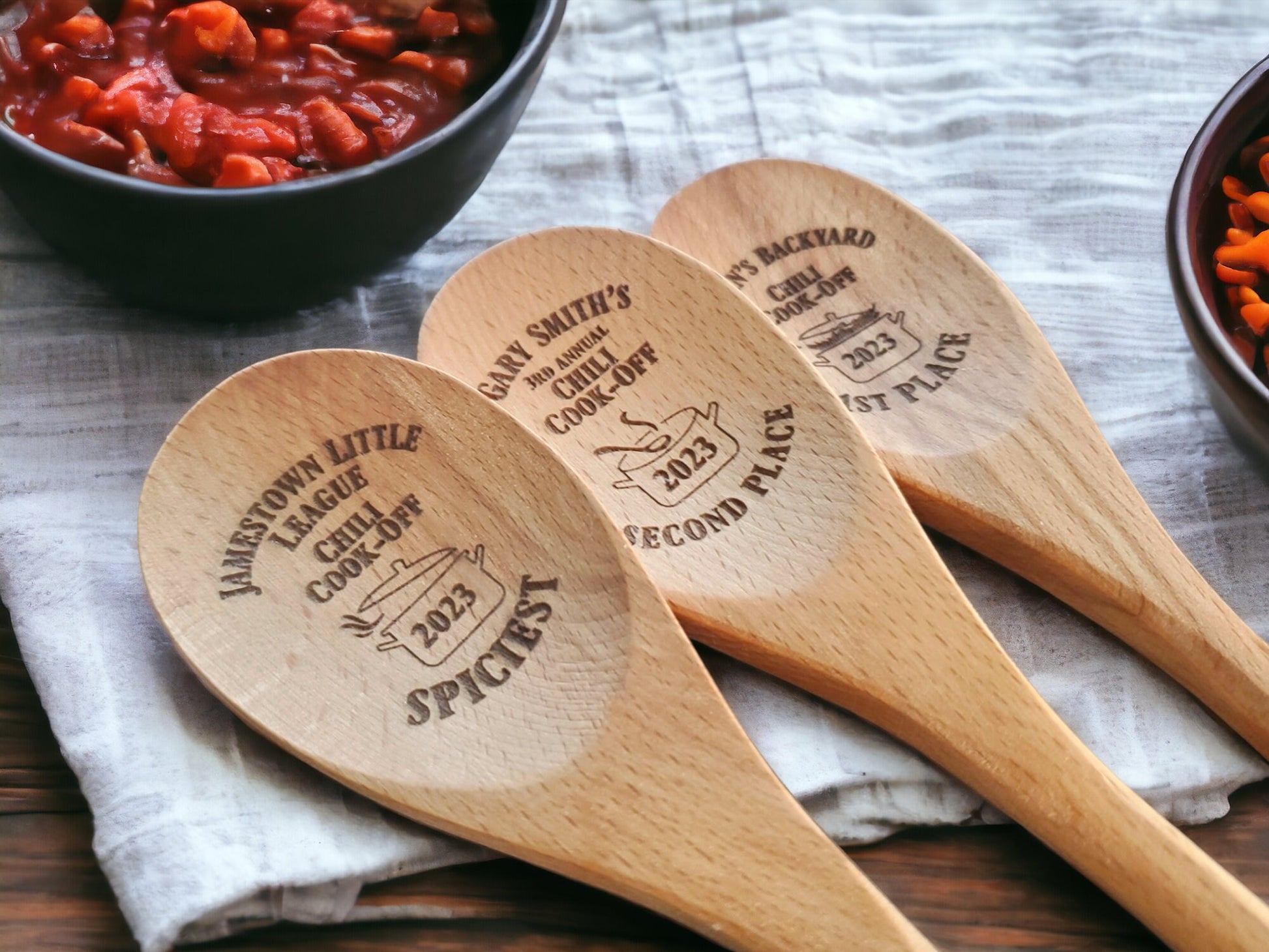 Chili Cookoff Spoon, Chili Cookoff Prizes, Chili Cook-off Award, Wooden Spoon, Personalized Mixing Spoon, Beechwood Spoon