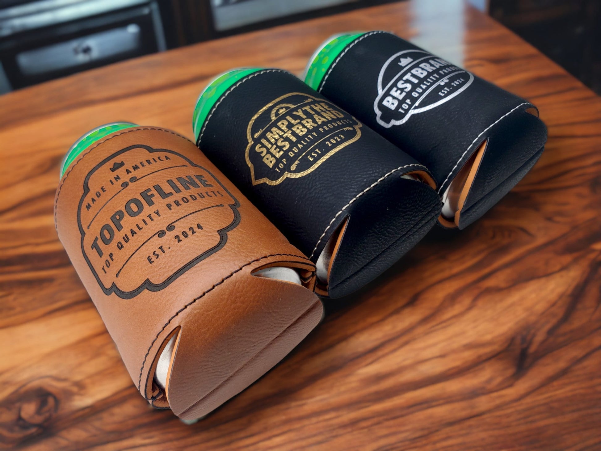 Engraved Beverage Holder, Personalized Can Cooler, Custom Can Holder, Custom Brand Label Designs, Customize Our Designs Or Send Us Your Logo