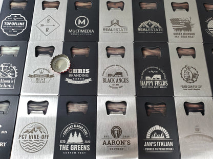 Restaurant Logo Bottle Opener, Custom Engraving, Black, Thick Steel, Card Sized, Fits In Wallet, Send Us Your Logo Or Graphic