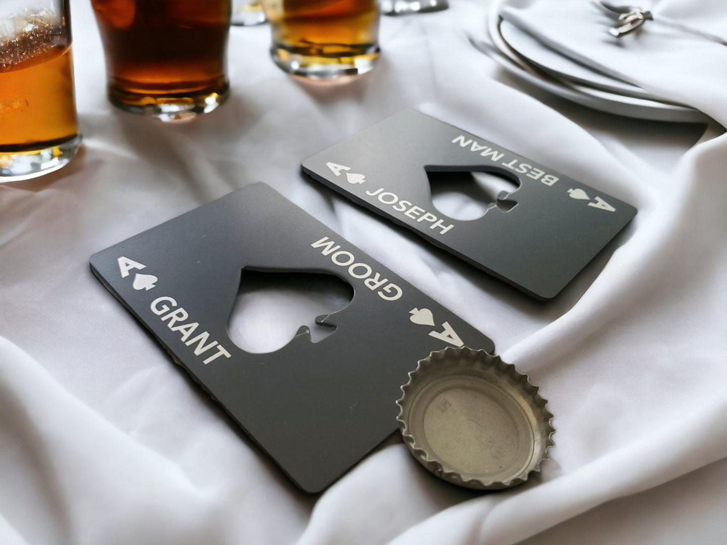 Ace Of Spades Groomsmen Gift, Engraved Steel Bottle Openers, Fits In Your Wallet, Best Man, Groomsman Asking Gift, Personalized Names