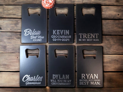 Wallet Bottle Openers, Personalized Text, Groomsmen Gift, Up To 3 Lines Of Text, Fits In Wallet, Best Man / Officiant / Groomsman Gift