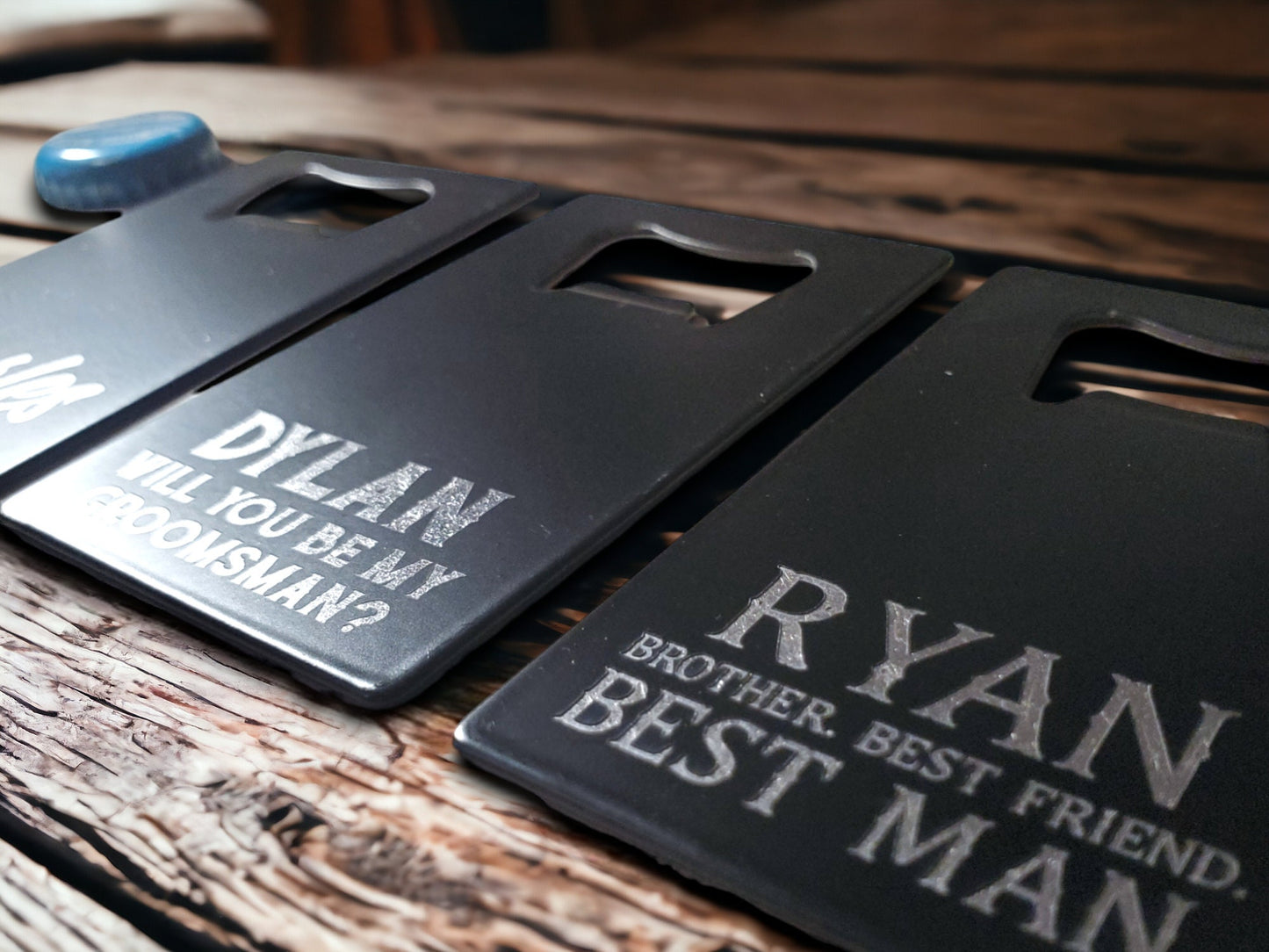 Wallet Bottle Openers, Personalized Text, Groomsmen Gift, Up To 3 Lines Of Text, Fits In Wallet, Best Man / Officiant / Groomsman Gift