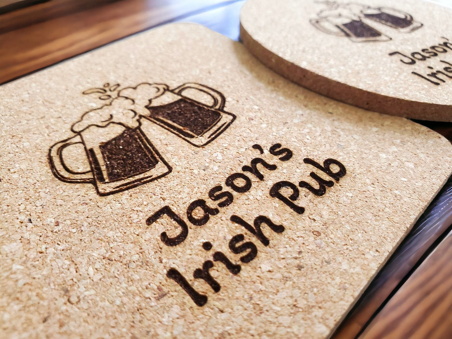 Custom Bar Coasters, Personalized Coasters, Laser Engraved Cork Coaster, Beers Cheers