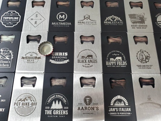 Your Logo Engraved Bottle Opener, Custom Logo Engraving, Steel Card Wallet Bottle Opener, Small Business, Send Us Your Logo