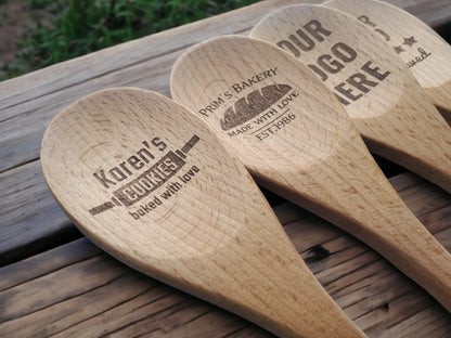 Custom Engraved Wooden Spoon, Send Us Your Logo Or Design, Wood Kitchen Mixing Spoon, Logo Engraving, Engraved Spoon With YOUR Logo