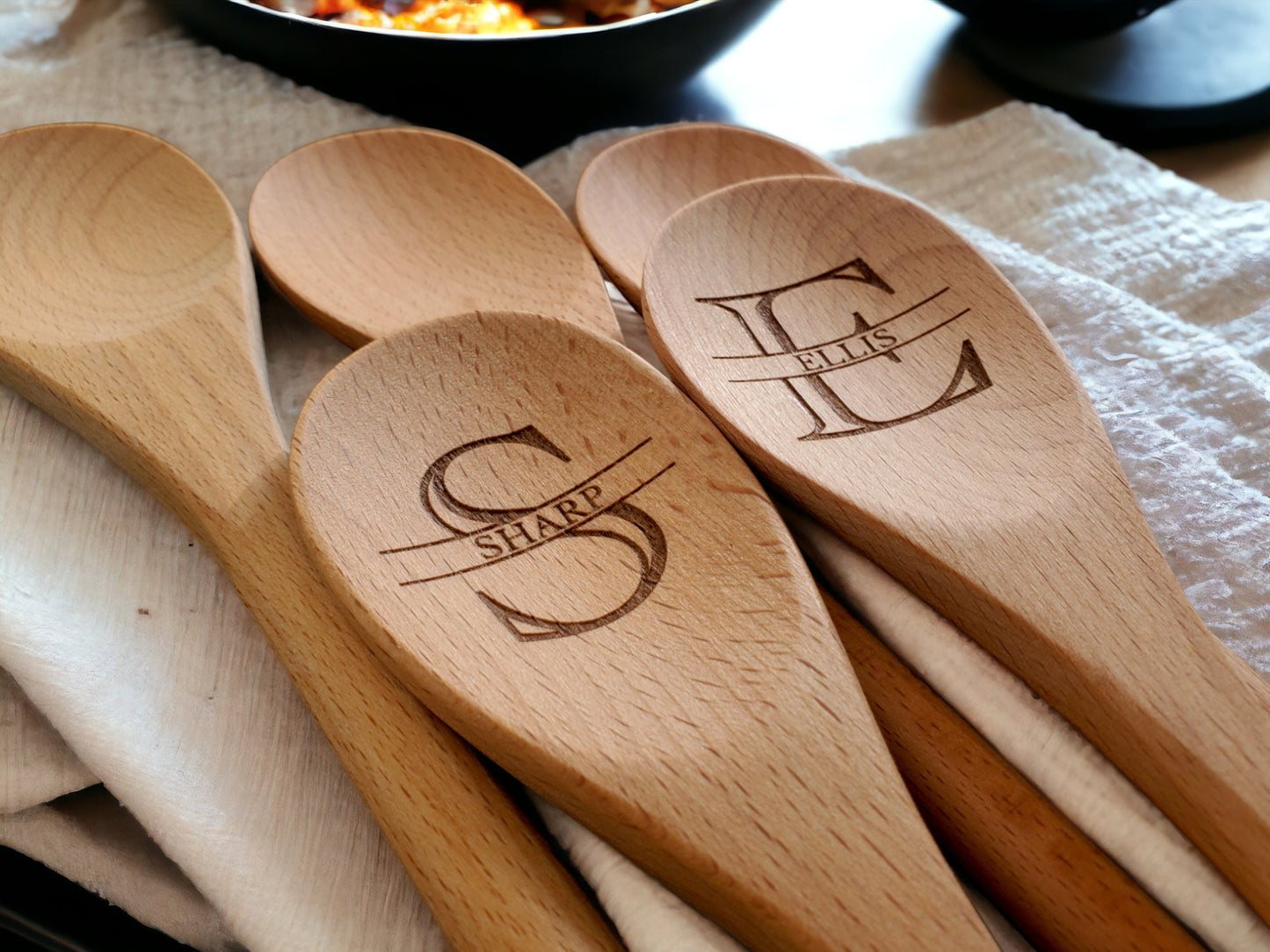 Custom Engraved Wooden Spoon, Initial And Name, Personalized Wood Kitchen Mixing And Stirring Spoon, Great Housewarming Gift