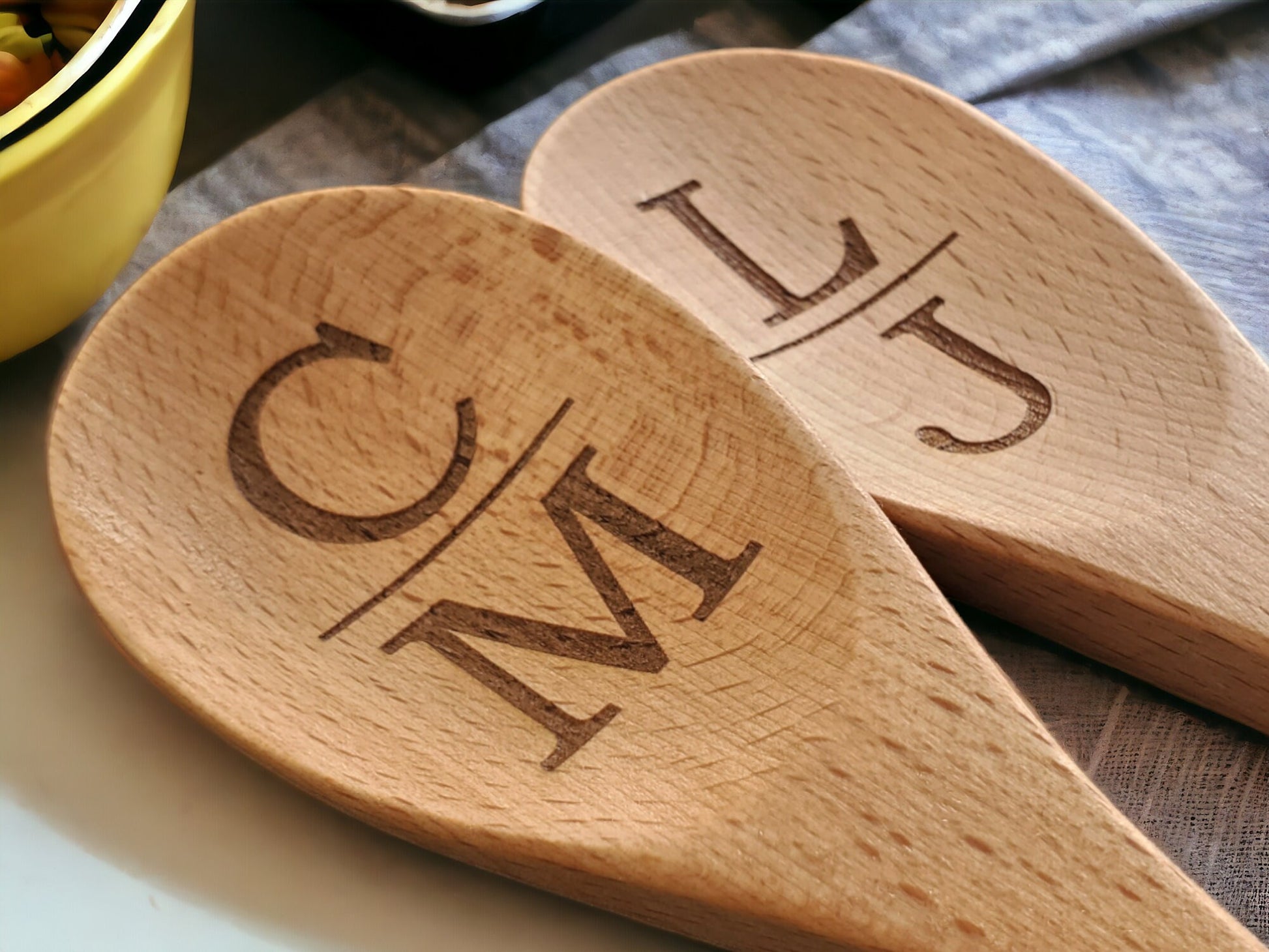 Custom Initials Spoon, Laser Engraved Wooden Stirring Spoon, 2 Letters Personalized Wood Kitchen Mixing Spoon, Beechwood Spoon