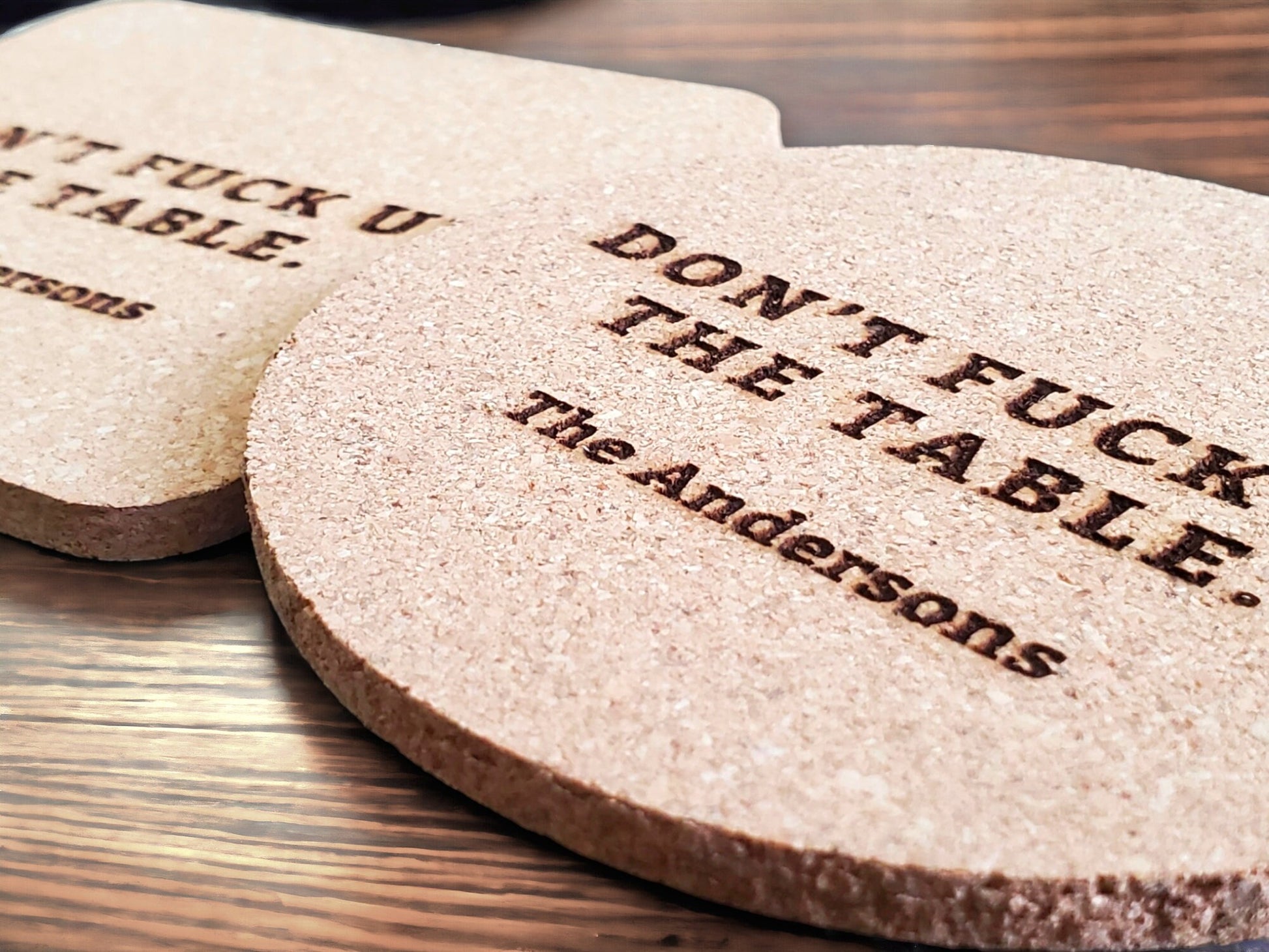 Housewarming Present, Don't F*** Up The Table Coasters, Laser Engraved Cork, Personalized With Custom Text, Custom Engraved Cork Coaster